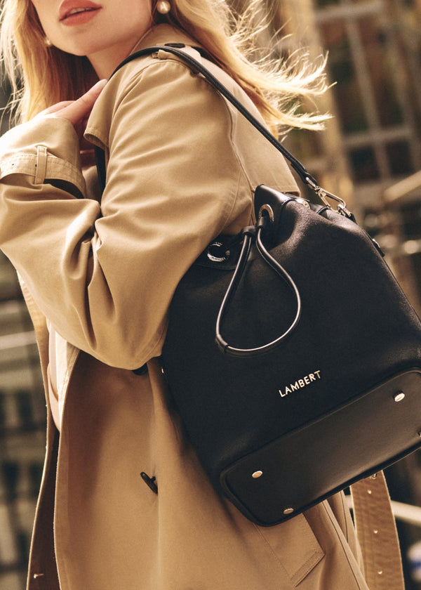 The CAMILLA - 2-In-1 Black Vegan Microsuede Bucket Bag