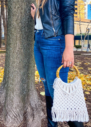 Macrame Purse on Bamboo