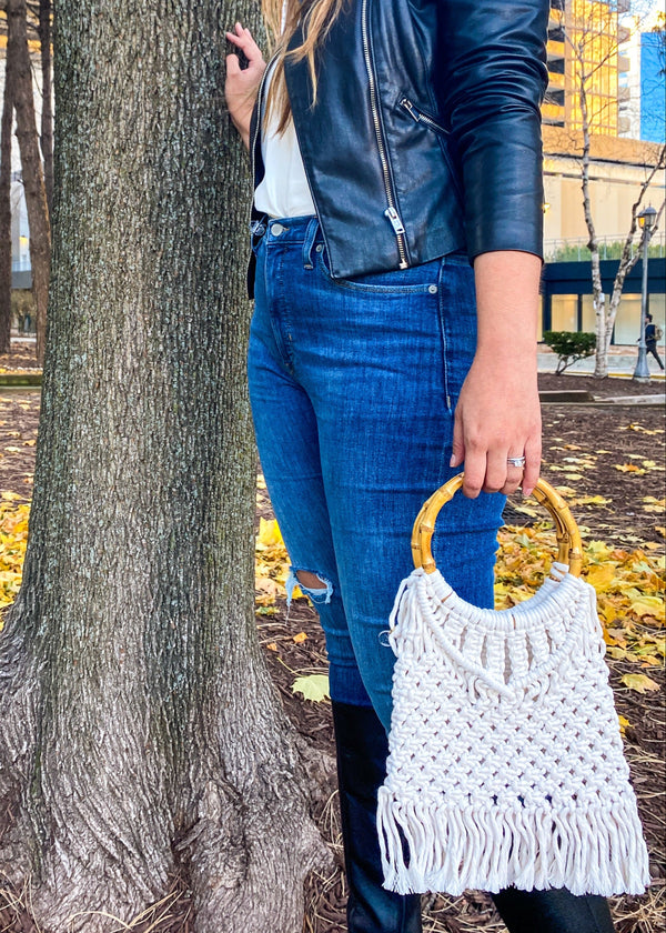 Macrame Purse on Bamboo