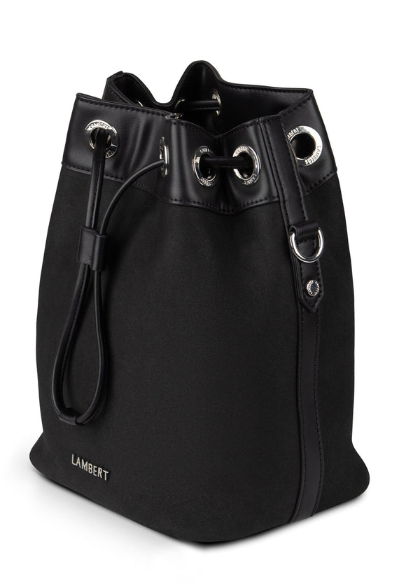 The CAMILLA - 2-In-1 Black Vegan Microsuede Bucket Bag