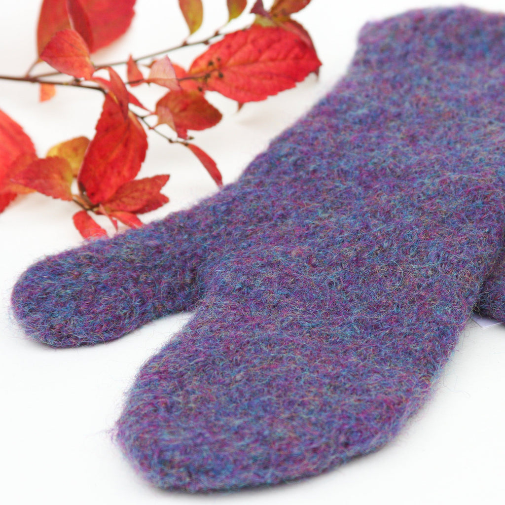 purple felt mittens