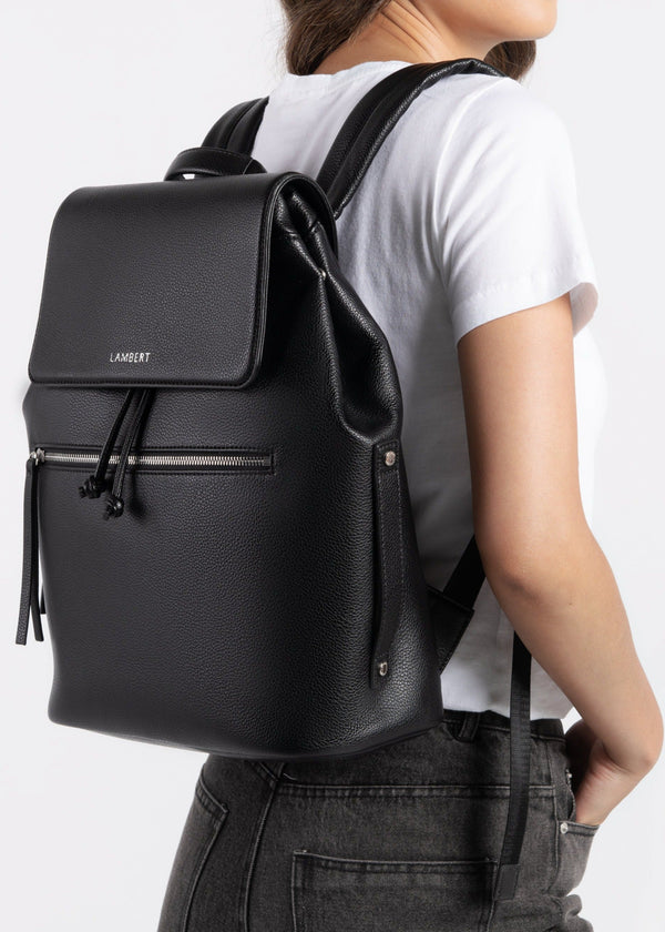 The RILEY - Black Pebble Vegan Leather Backpack