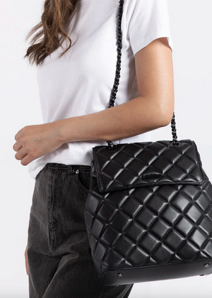 The SADIE - 2-In-1 Black Quilted Vegan Leather Backpack