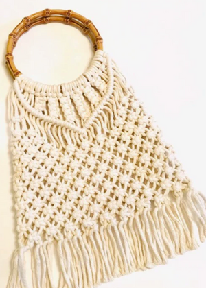 Macrame Purse on Bamboo