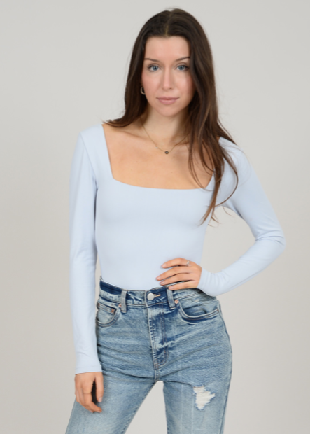 Second Skin Stacy Square Neck Bodysuits | Champagne & Blue Grey